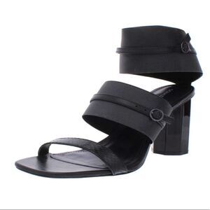 Donald Pliner Buy Black Ankle Strap Black Chunky High Heel Leather Sandals  9.5